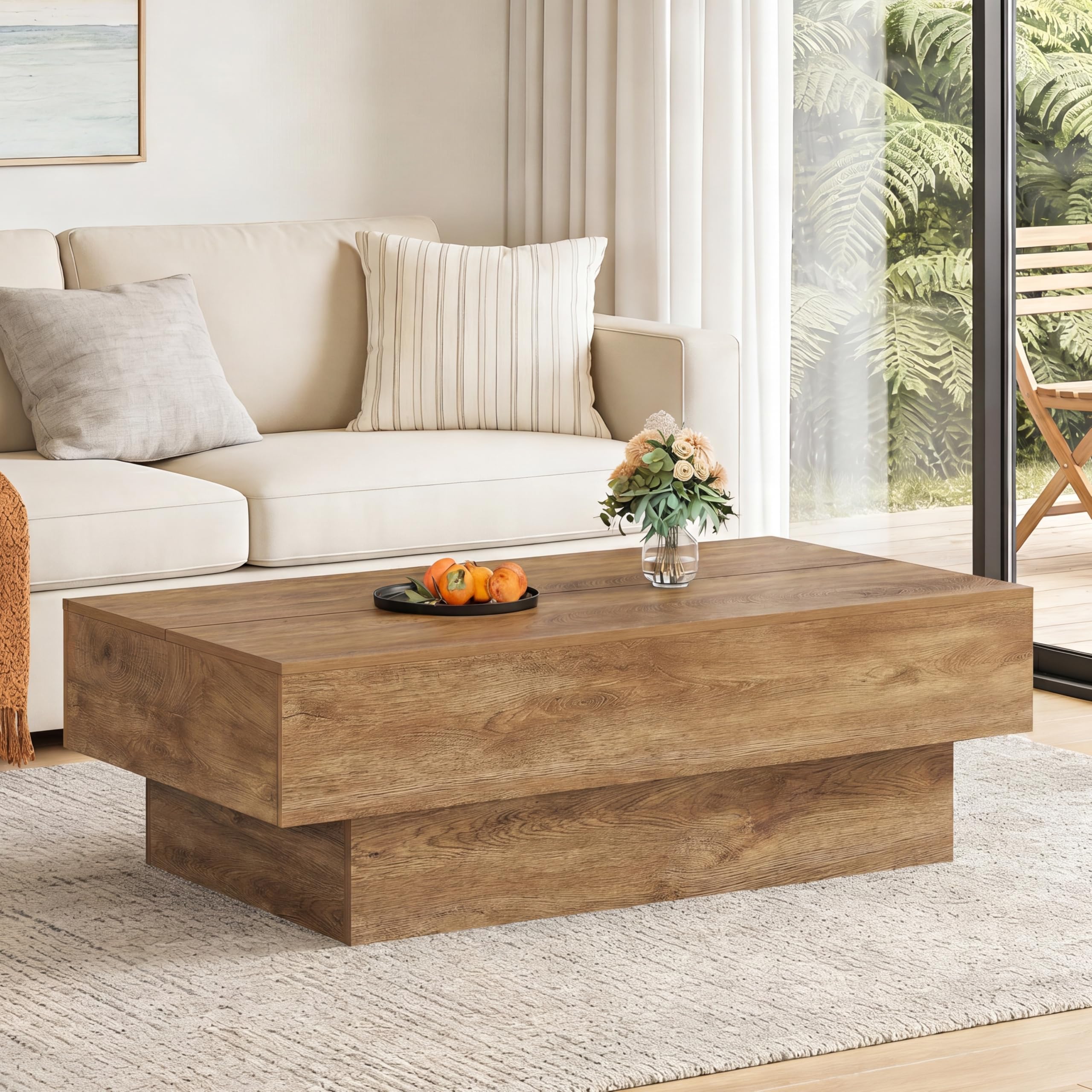 Alt View 2. Tribesigns - 55" Large Rectangle Coffee Table for Living Room - Rustic Brown.
