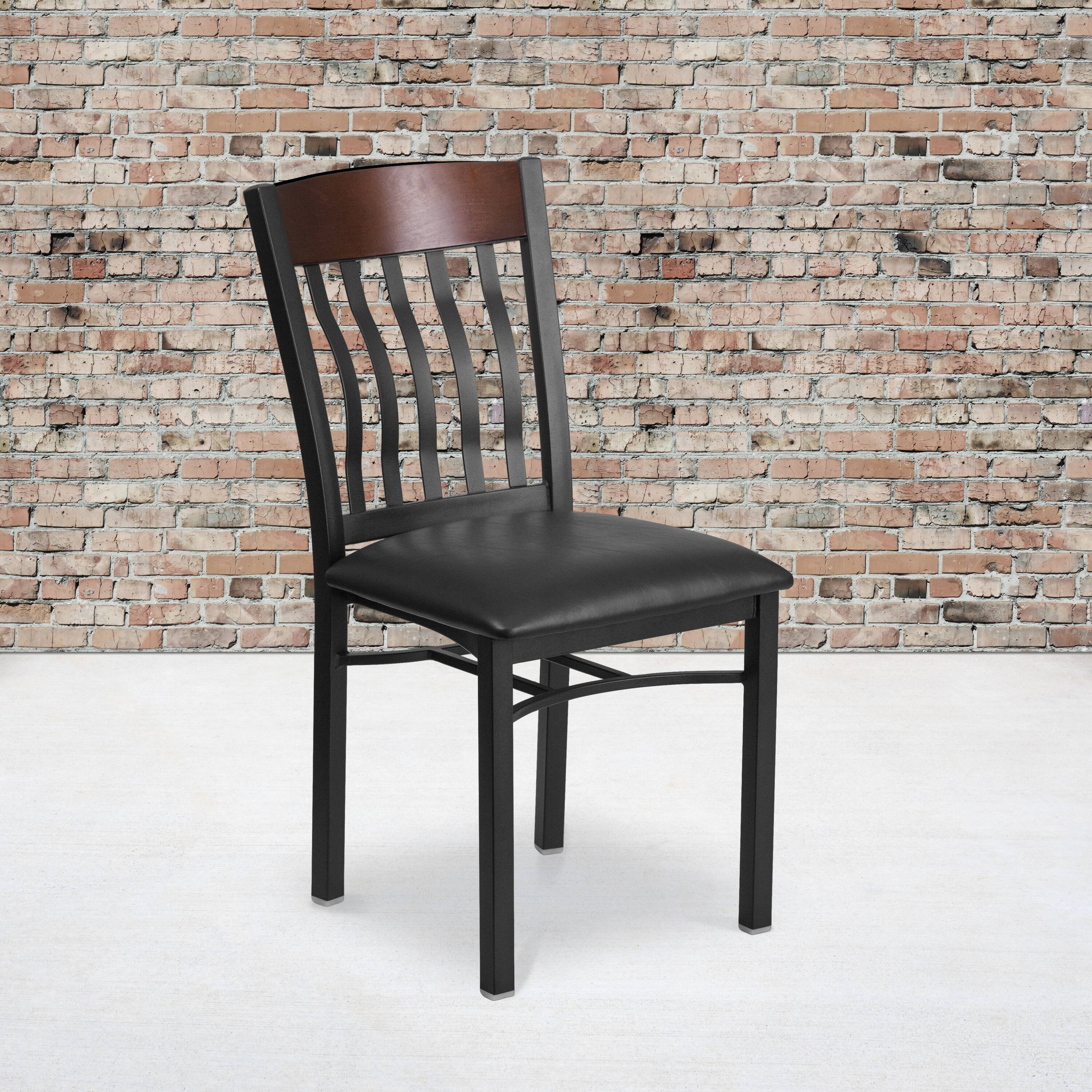 Alt View 2. Emma + Oliver - 2 Pk. Vertical Back Metal and Wood Restaurant Chair with Vinyl Seat - Walnut.