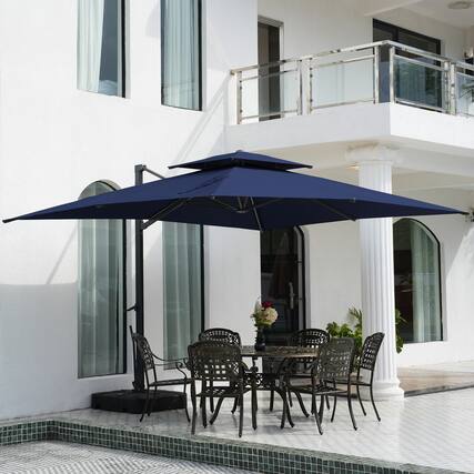 Front. Mondawe - 10*13ft Patio Cantilever Umbrella Double Top Offset Umbrella with Base - Navy Blue.