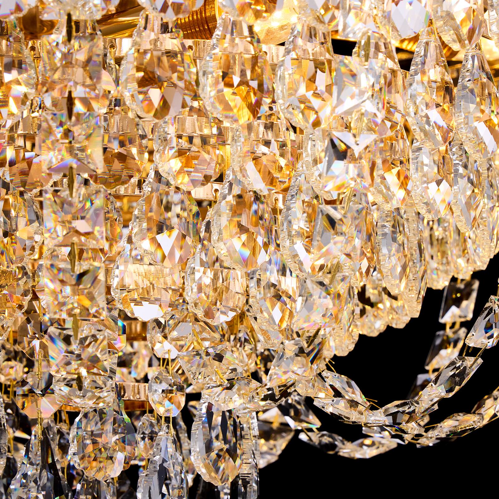 Alt View 4. Siljoy - 23.6-in Modern Glam Brass Round K9 Crystal 12-Light E12 Dimmable Adjustable Pendant for Dining Living Foyer - Brass.