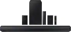 Front. Samsung - 5.1 Ch Soundbar w/ Wireless Subwoofer HW-Q65C, 460W, Q-Symphony, Dolby Atmos & DTS:X, Adaptive Sound Lite, Game Mode - Black.