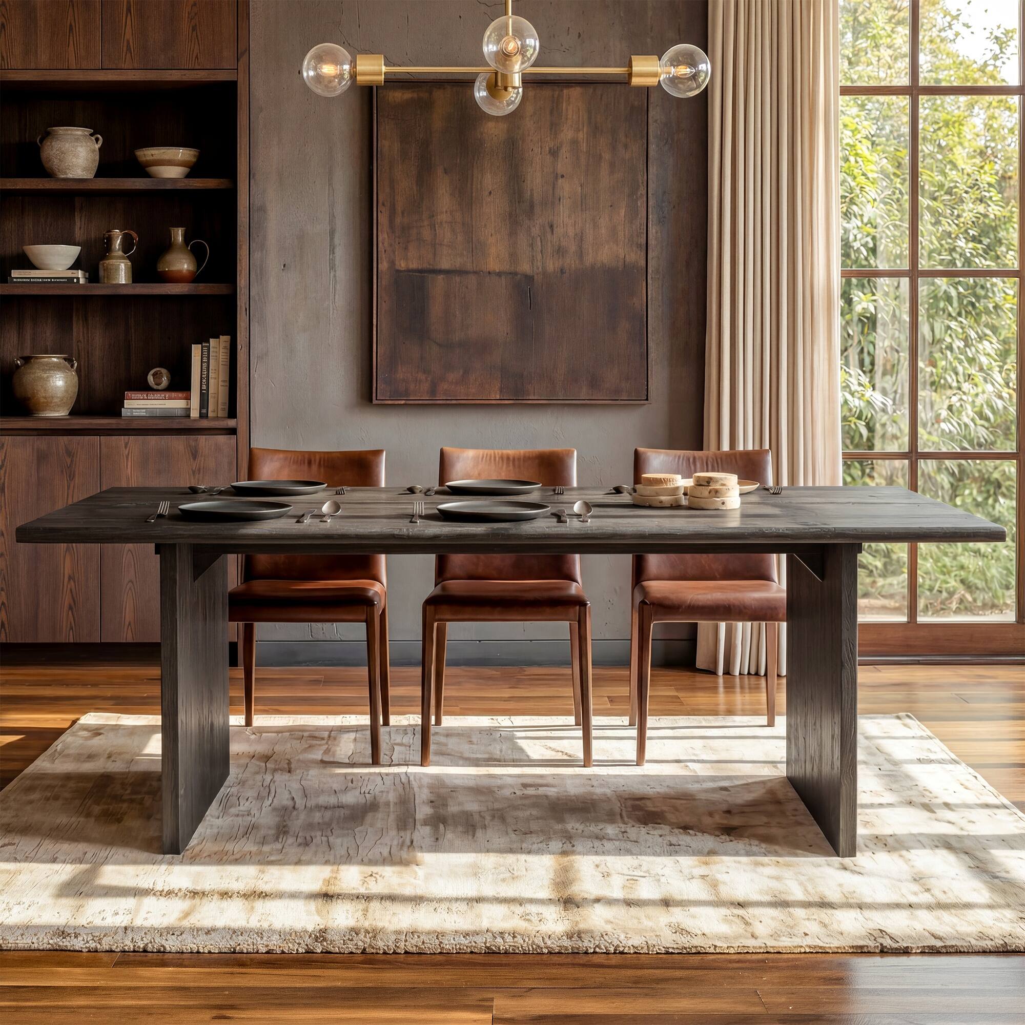 Alt View 9. Homsee - 83.8" Red Oak Veneer Dining & Conference Table – Dark Brown Desk with Cable Management, 330LBS Capacity - Oak.