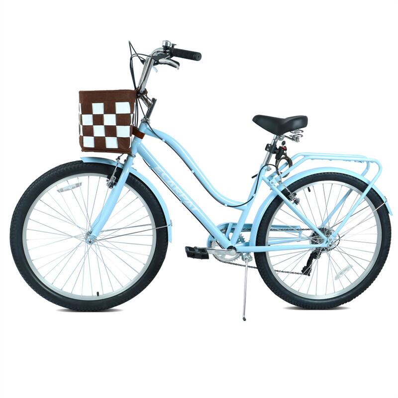 Alt View 5. HTUTWOO - 26 " City Commuter Bike - 7-Speed Drivetrain Urban Bicycle, Steel Frame, Alloy Wheels, V-Brake System, Lock & Basket - Blue.