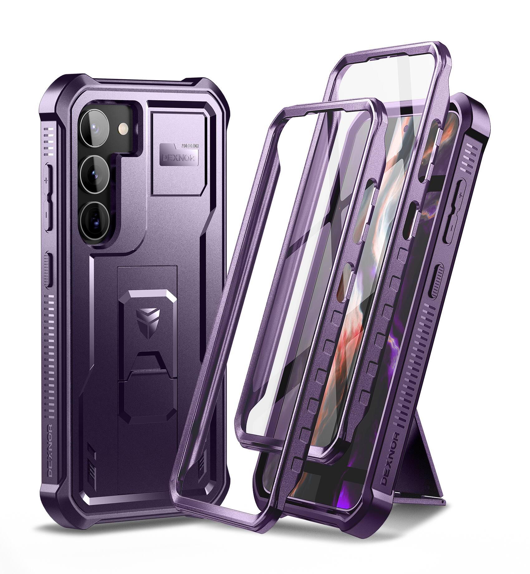 Dexnor - Full Body Case for Samsung Galaxy S23 Plus 5G,Heavy Duty Military Grade Protection with Screen Protector and Kickstand - Phantom Purple