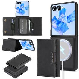 Dteck - Detachable Wallet Case for Samsung Galaxy Z Flip7,Premium PU Leather Flip Card Holder Stand Shockproof Mag Safe Cover - Black