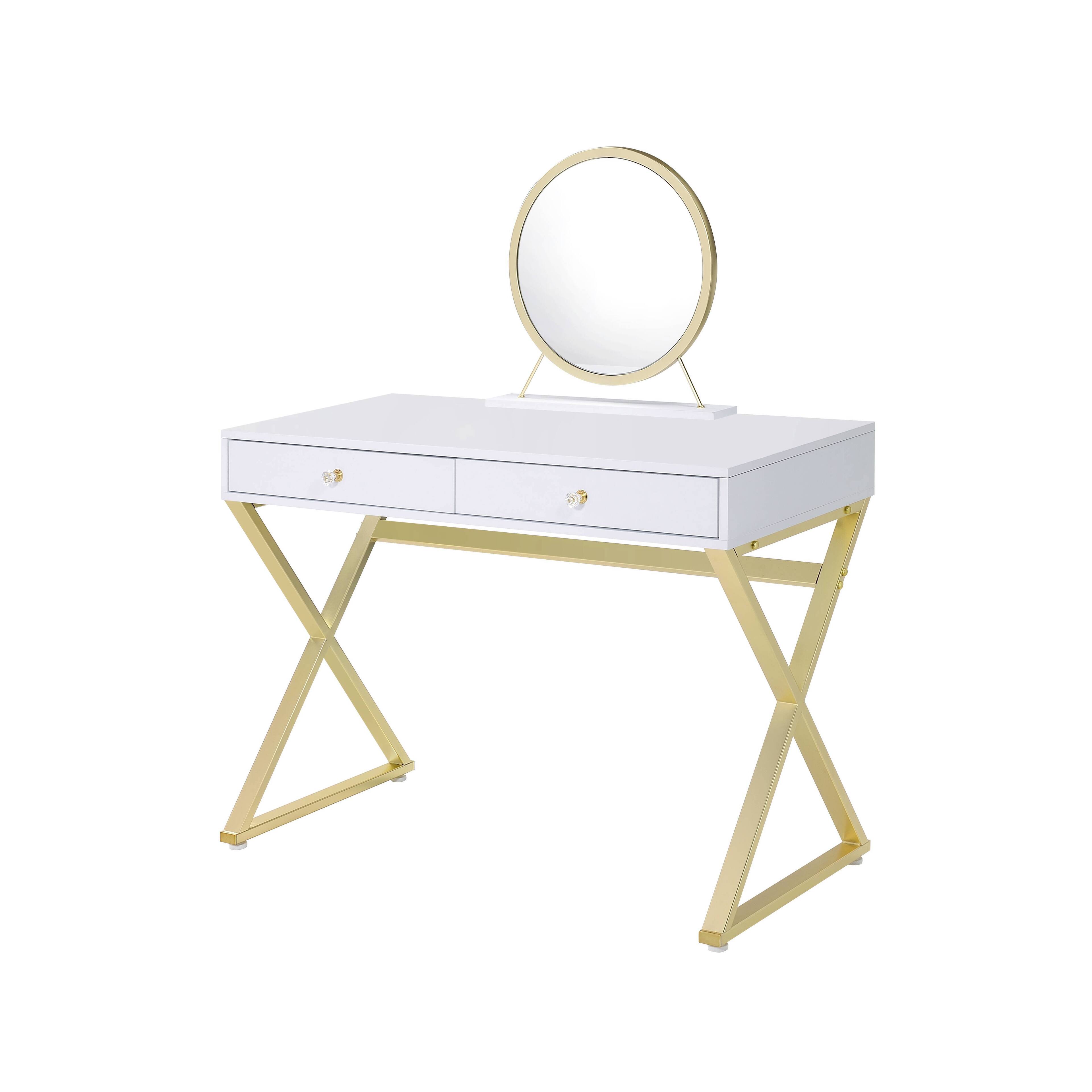 Front. Spaco - Spaco Vanity Desk with Removable Mirror, Jewelry Tray, 2 Storage Drawers, Crystal Handles, Metal Frame, 38 Inch Wide - Gloss White+Gold.