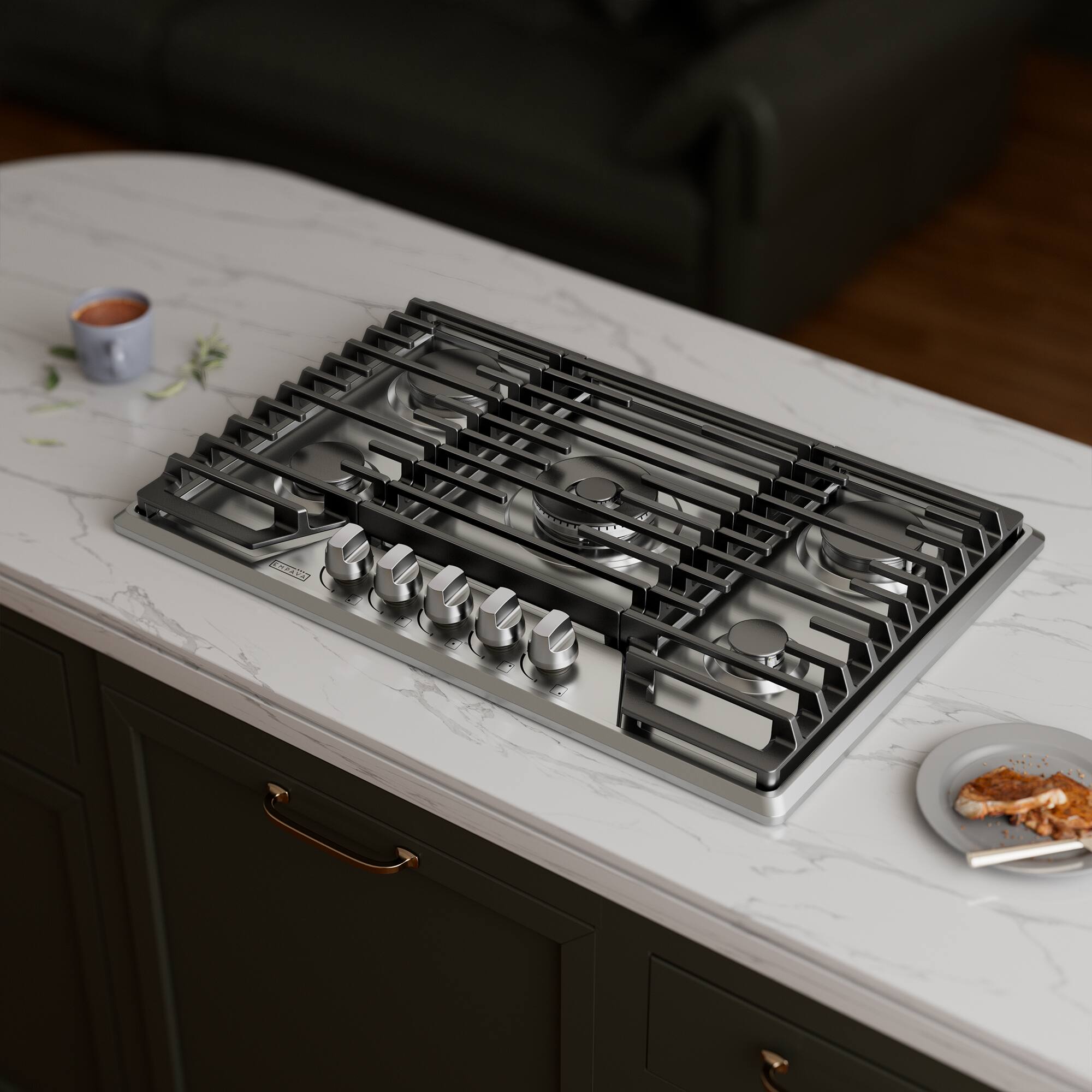 Alt View 3. Empava - 30 in. 5 Burners Recessed Natural Gas Cooktop - Stainless Steel.