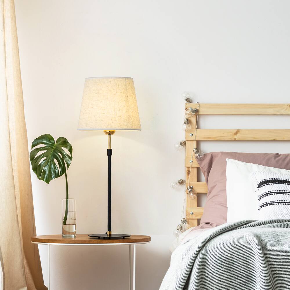 Alt View 1. Oumilen - 2-Pack Adjustable Height Table Lamps with Round Iron Bases & Beige Fabric Shades.