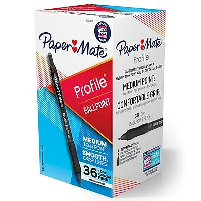Paper Mate Profile  
Ballpoint  
Medium Point: 1.0mm  
Comfortable Grip  
Smooth, Crisp Lines  
36 Ballpoint Pens  
Box Tops for Education  
Official Box Tops  
10% of the purchase price goes to schools