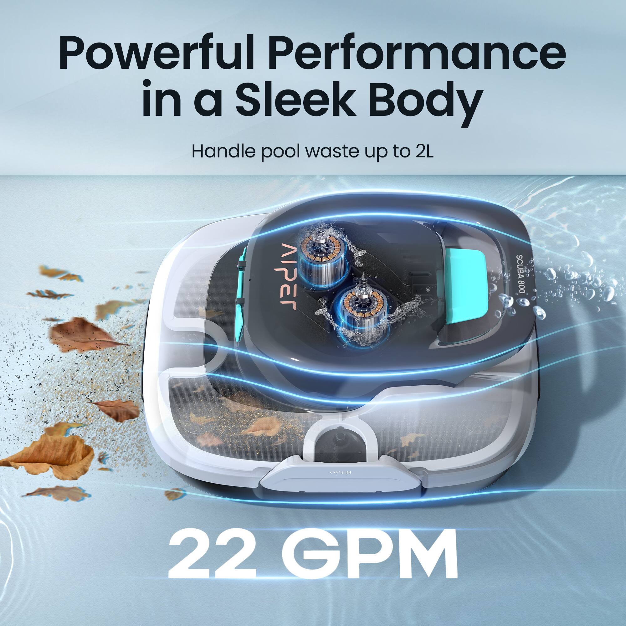 Powerful Performance in a Sleek Body  
Handle pool waste up to 2L  
22 GPM