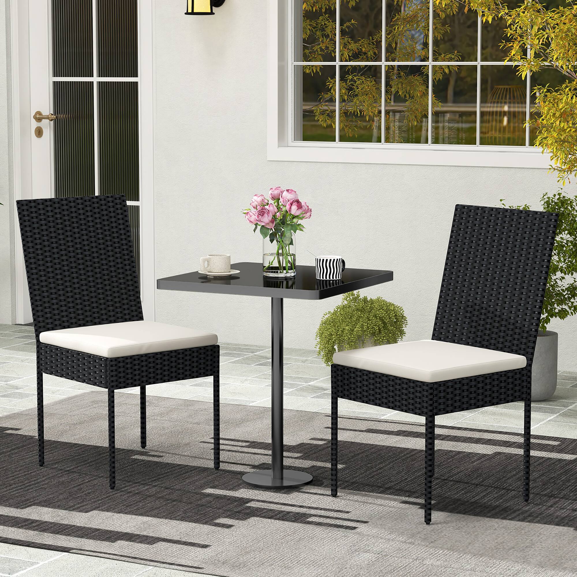 Alt View 1. Gymax - Gymax PE Wicker Patio Chairs Set of 4 Outdoor Dining Chairs w/ Cushions Off White - Off White, Black.