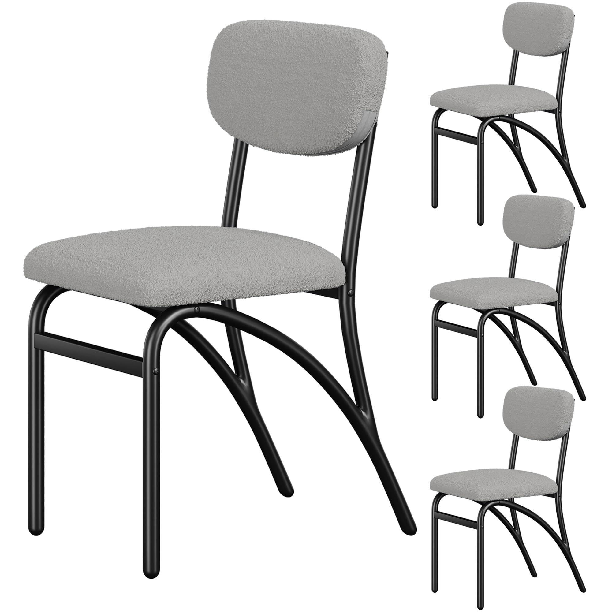 Front. Babevy - Set of 4 Boucle Upholstered Dining Chairs, Modern Kitchen Chairs with Metal Legs for Dining Room & Living Room - Grey.