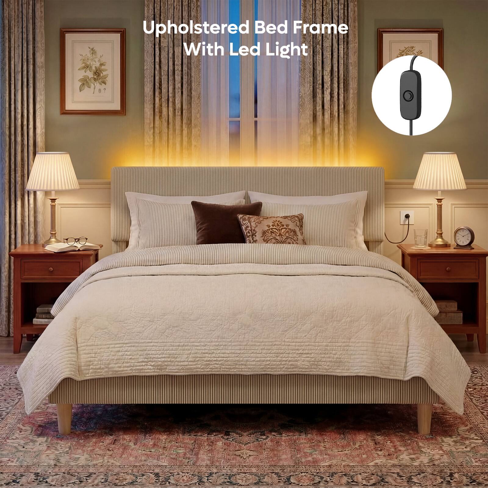 Upholstered Bed Frame With Led Light