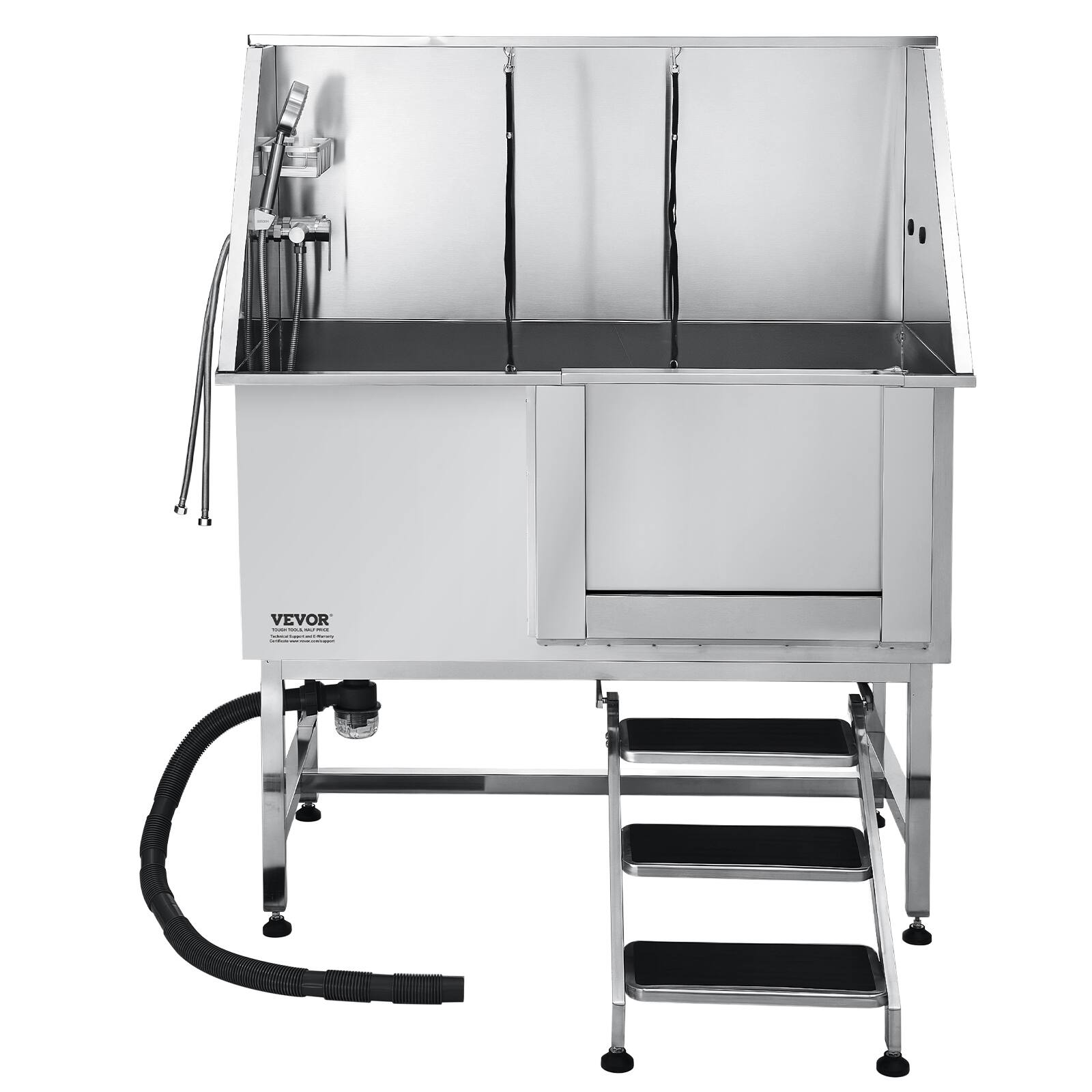 Alt View 5. VEVOR - Stainless Steel Dog Washing Station, 50 inch Pet Grooming Tub w/ Stairs, PE Water Filter Board.