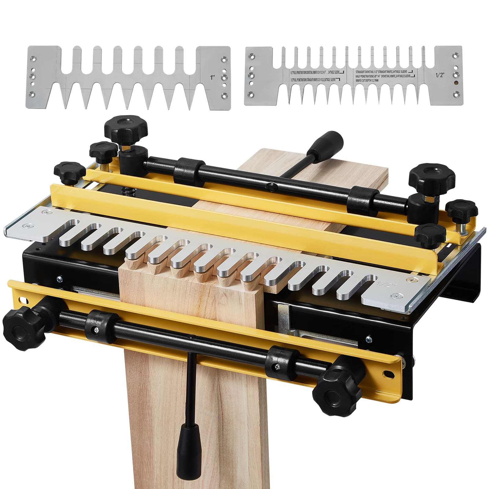 VEVOR - Dovetail Jig, 12 in Width, Dove Tailing Router Jigs with 4 Router Bits & 3 Templates, Precise Alignment Dove Tail Jig - Yellow;Silver;Black