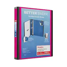 Staples - 1" 3-Ring Better Binder, D-Ring - Pink
