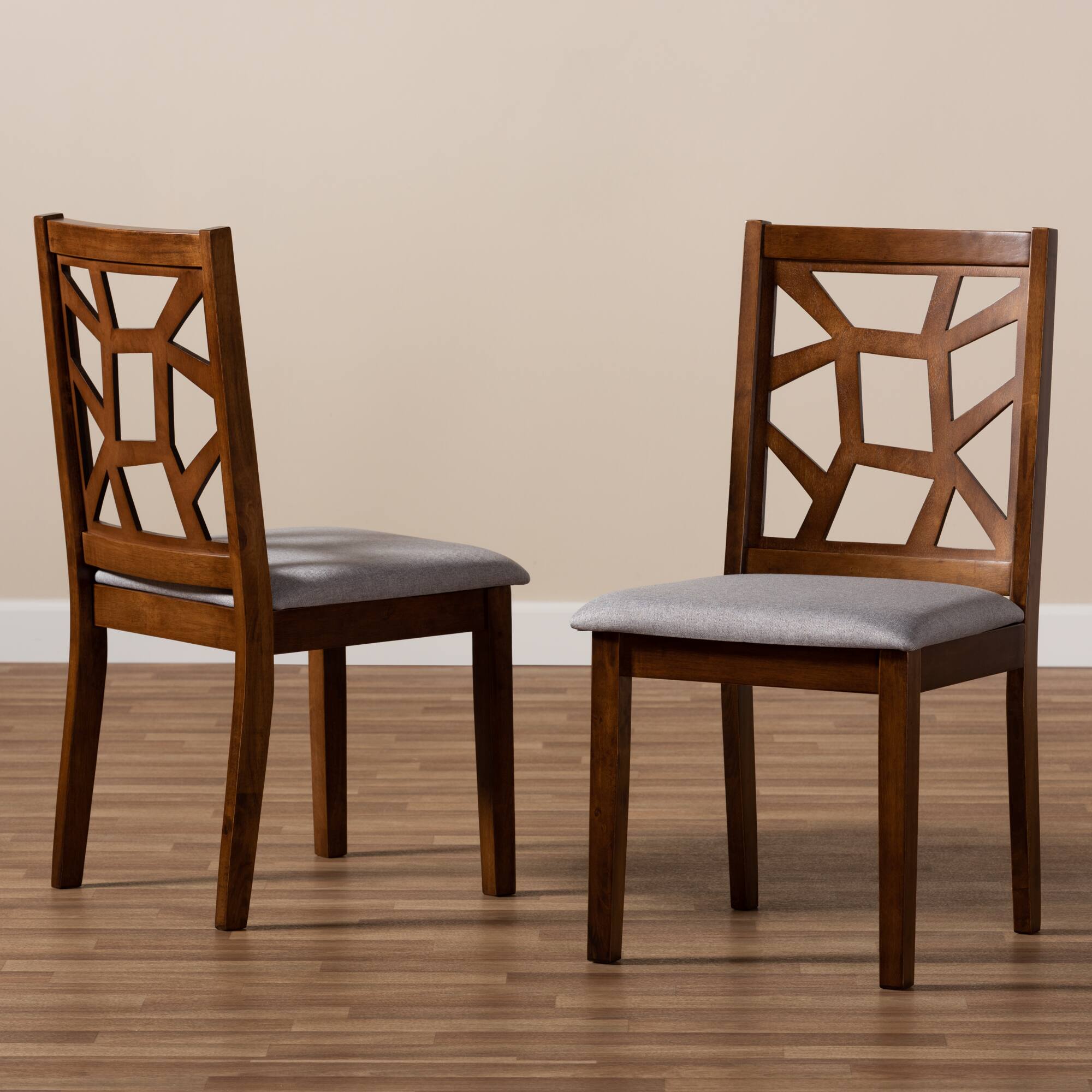 Alt View 2. Baxton Studio - Set of 2 Abilene Mid-Century Fabric Upholstered and Finished Dining Chairs - Grey/Walnut Brown.