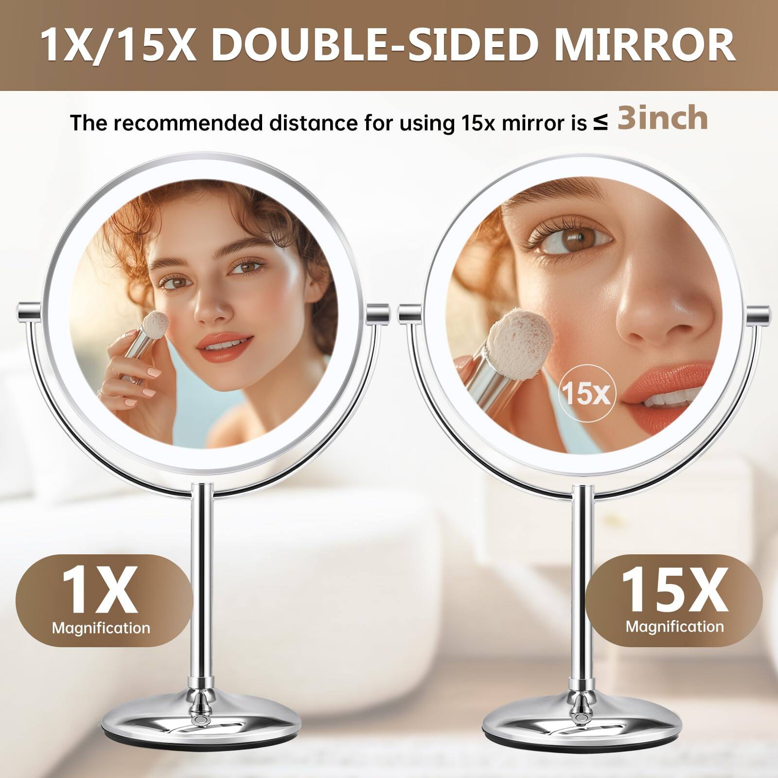 1X/15X DOUBLE-SIDED MIRROR

The recommended distance for using 15x mirror is ≤ 3 inch

1X Magnification

15X Magnification