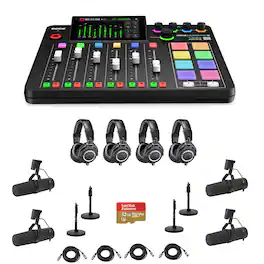 RODE - RODECaster Pro II Integrated Audio Production Studio Console Bundle with 4x SM7B Mic, 4x ATH-M50x Headphones, 4x