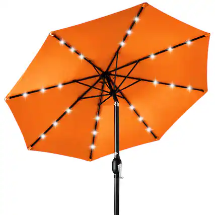 Front. Best Choice Products - Best Choice Products 10ft Solar LED Lighted Patio Umbrella w/ Tilt Adjustment, UV-Resistant Fabric - Orange - Orange.