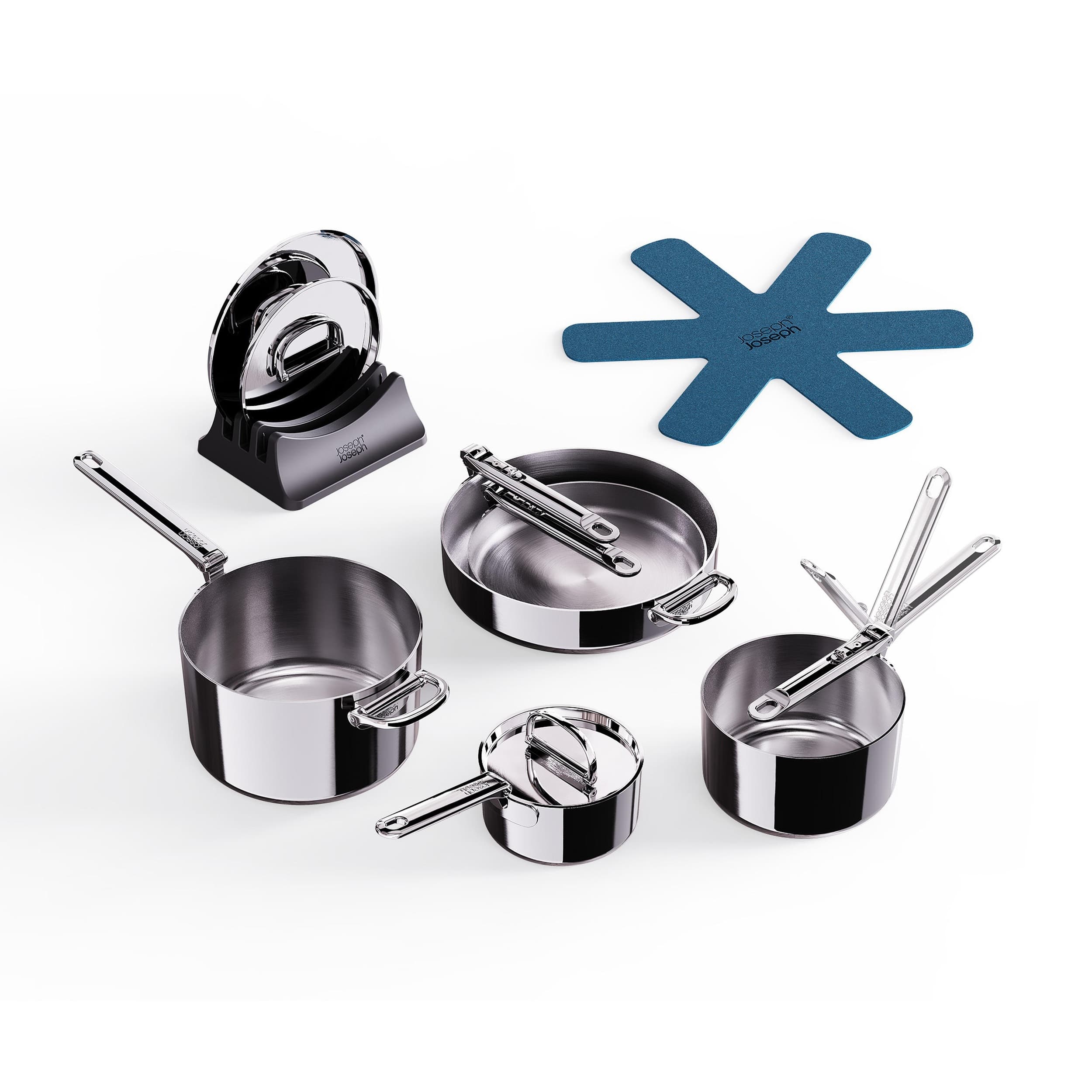 Joseph Joseph - Space Steel 8-piece Cookware Set with Folding Handles - Stainless Steel