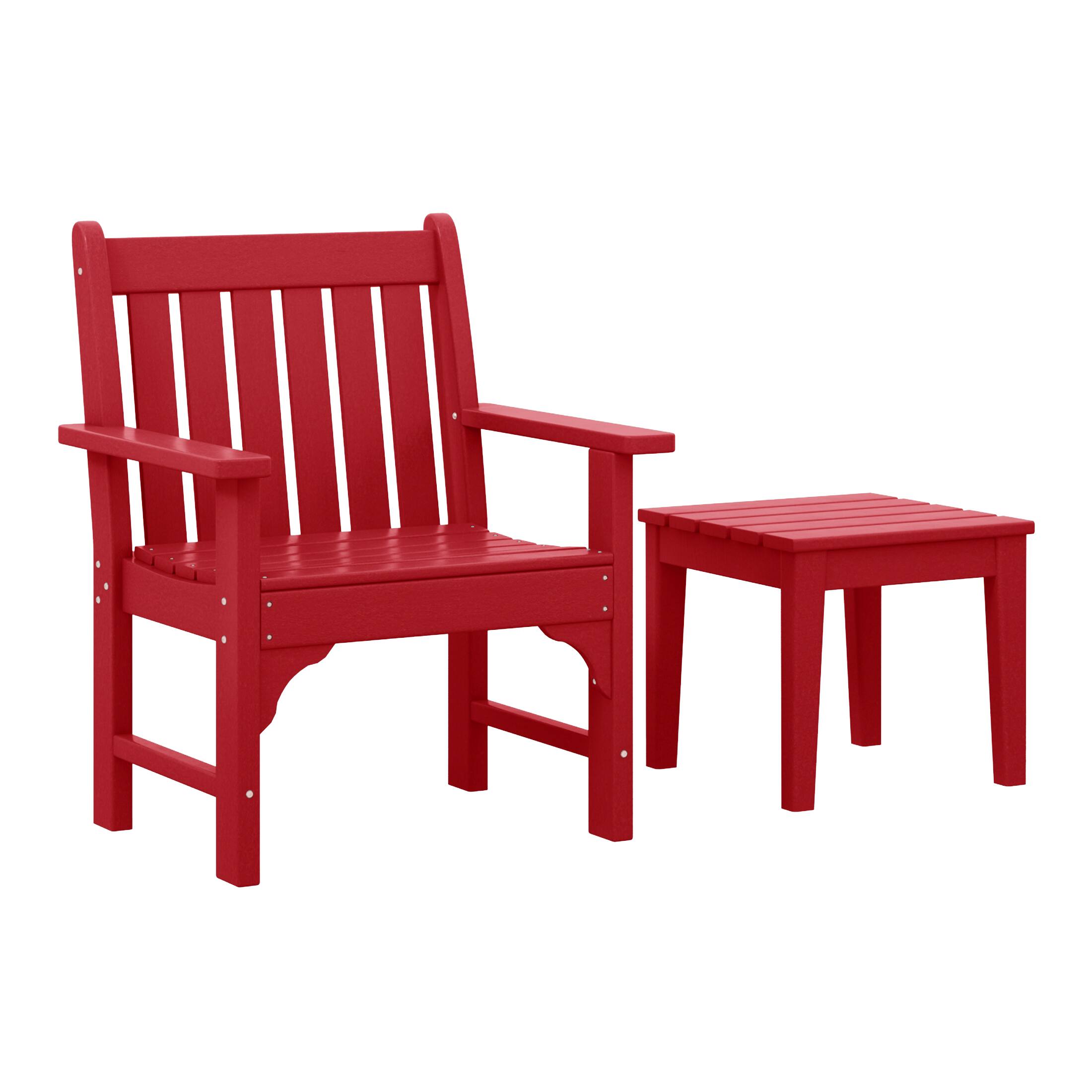Front. WestinTrends - WestinTrends Malibu Outdoor Patio 2-Piece HDPE Adirondack Garden Chair with Square Adirondack Side Table Set - Red.