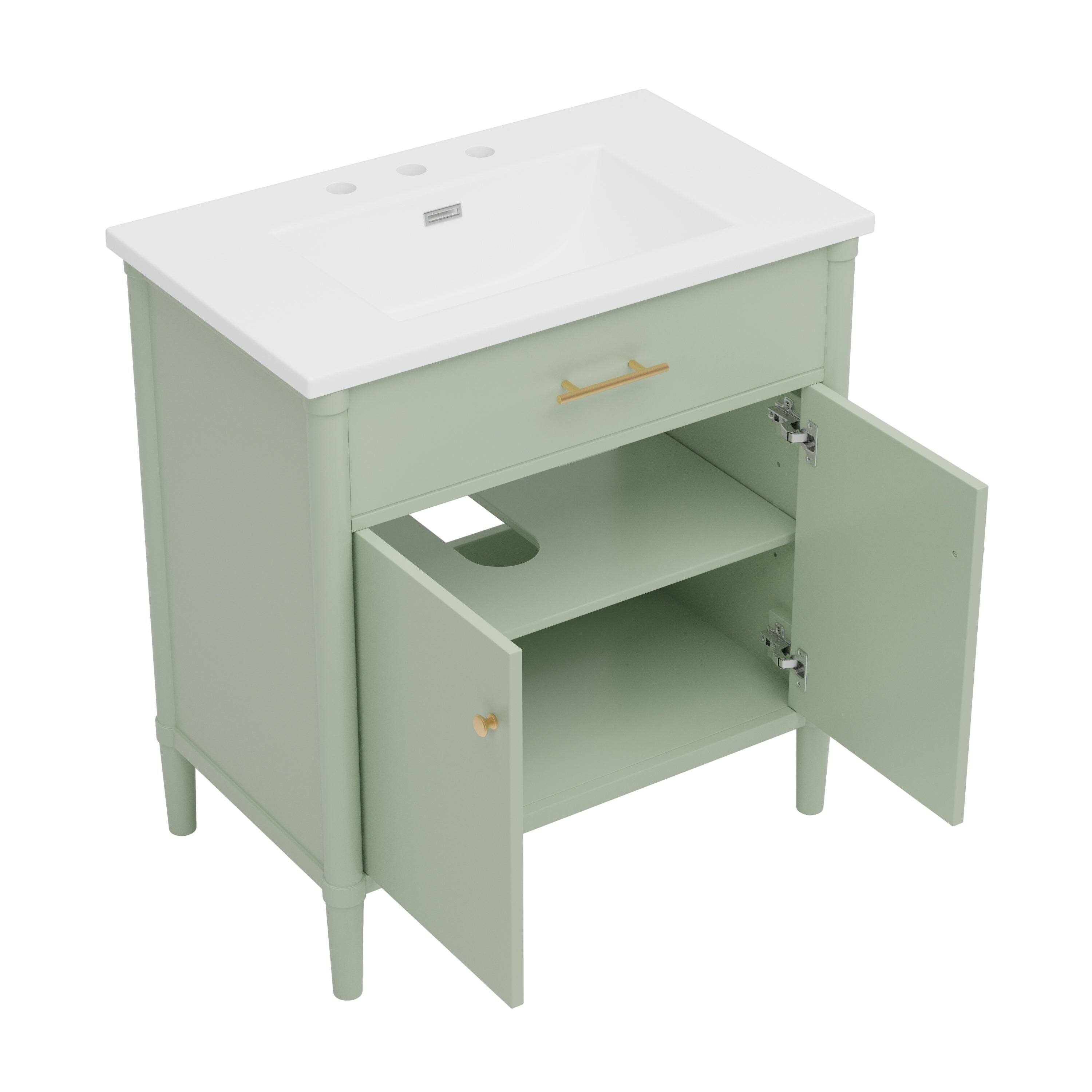 Alt View 9. Boyel Living - 31 Inch Bathroom Vanity with Sink Soft Close Doors Adjustable Shelf Curved Design Rubber Wood Legs Green - Green.