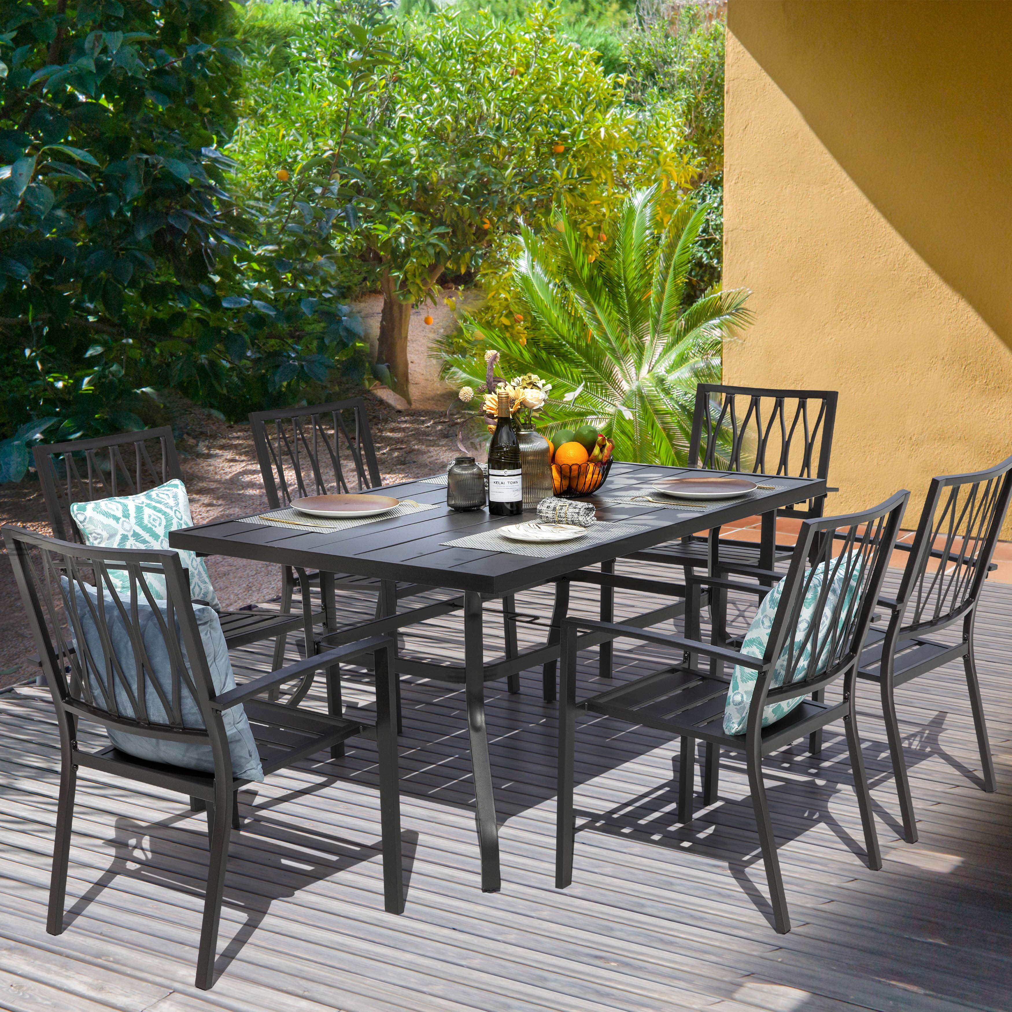 Front. Nuu Garden - Outdoor 7-Piece Dining Set with Umbrella Hole - Black.