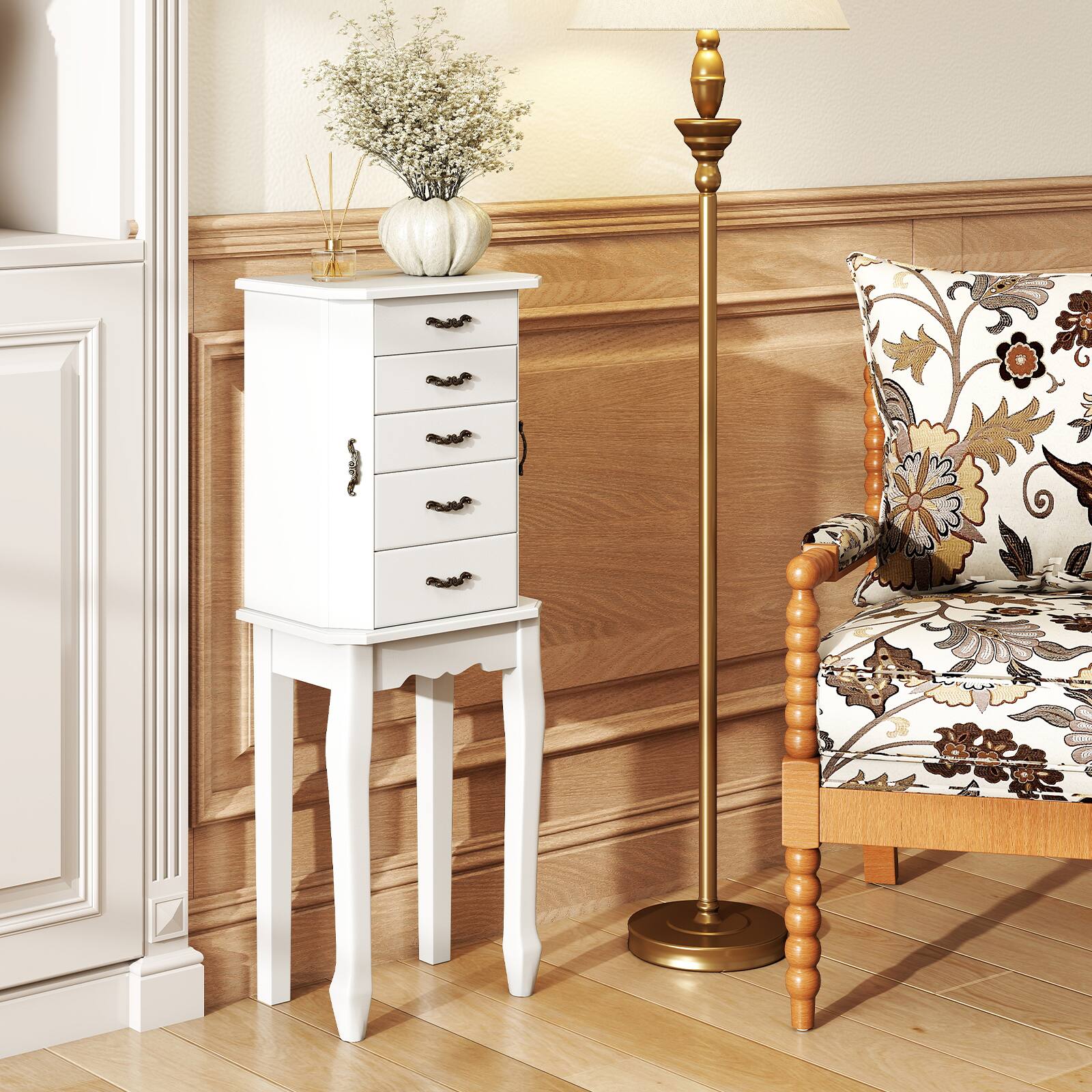 Alt View 4. Gymax - Gymax Jewelry Wood Cabinet Armoire Storage Box Chest St& Organizer Christmas Gift White - White.