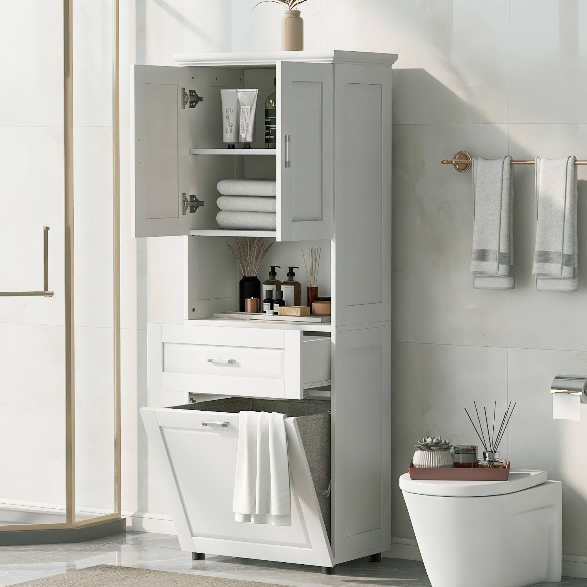 Front. APRILSOUL - High-Quality MDF Storage Cabinet with Anti-Toppling Device - White.