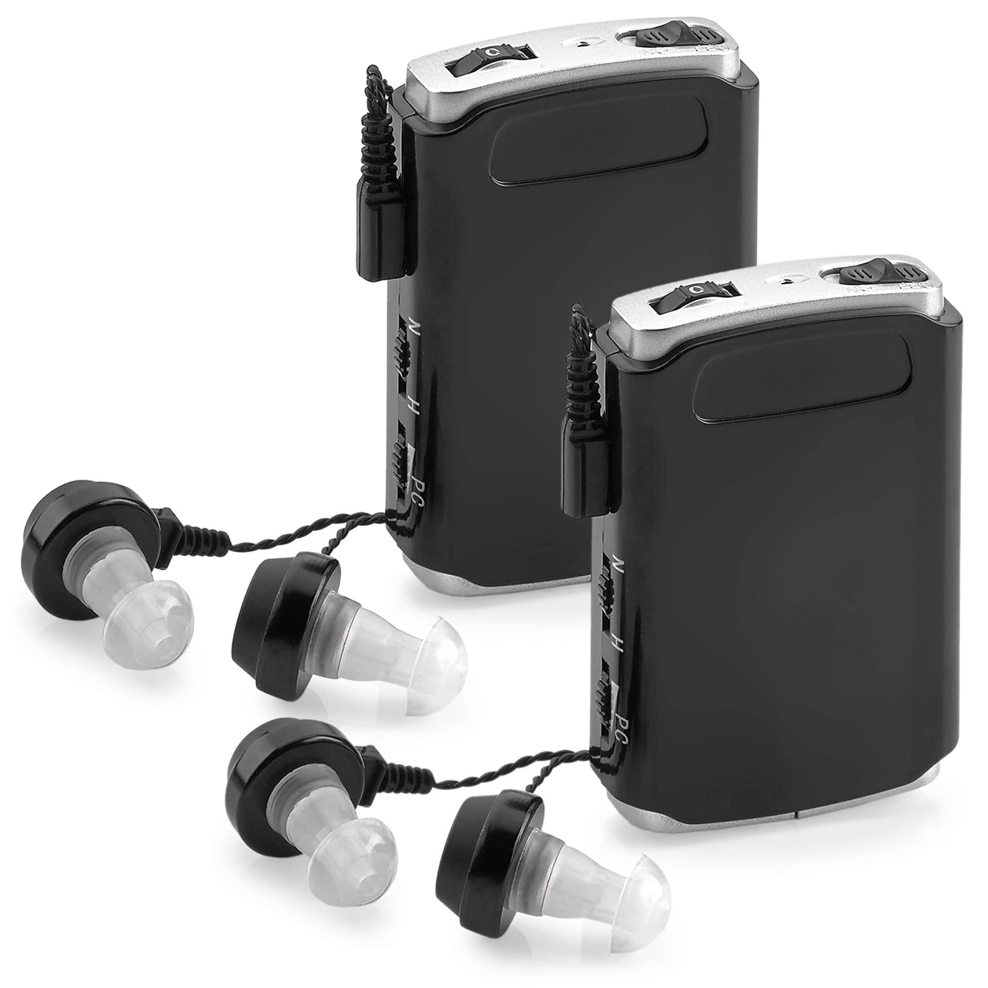Front. MEDca - Rechargeable Personal Sound Amplifier - Pack of 2, Lightweight Compact Pocket Sounds Voice Enhancer Audio Hearing Device - Black.