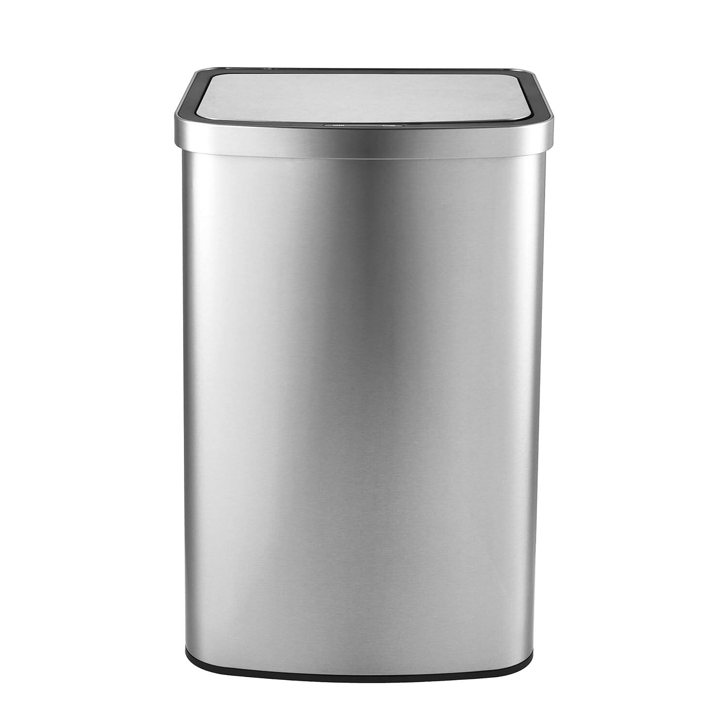 Left. Innovaze - 15.6 Gal./60 Liter Stainless Steel Rectangular Motion Sensor Trash Can for Kitchen - Sliver.