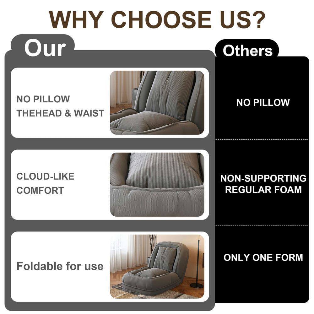 Left. Kadyn - Upholstered Bed for Adult, Foldable Lazy Sofa Bed with 5 Adjustable Position, Includes 2 Soft Pillows, Gray - Gray.