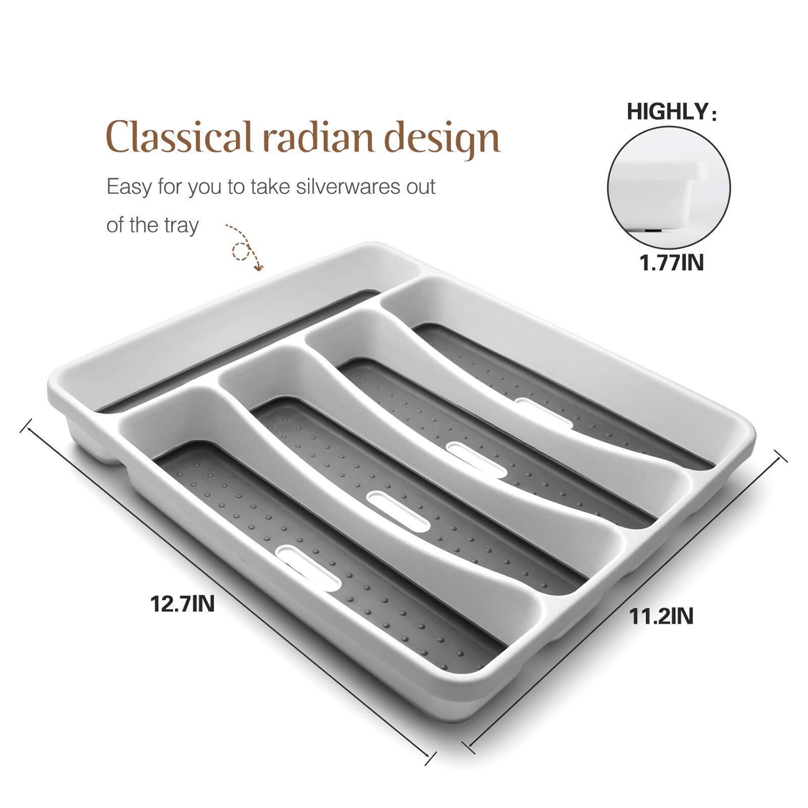 Classical radian design  
Easy for you to take silverwares out of the tray  

HIGHLY: 1.77IN  
12.7IN  
11.2IN