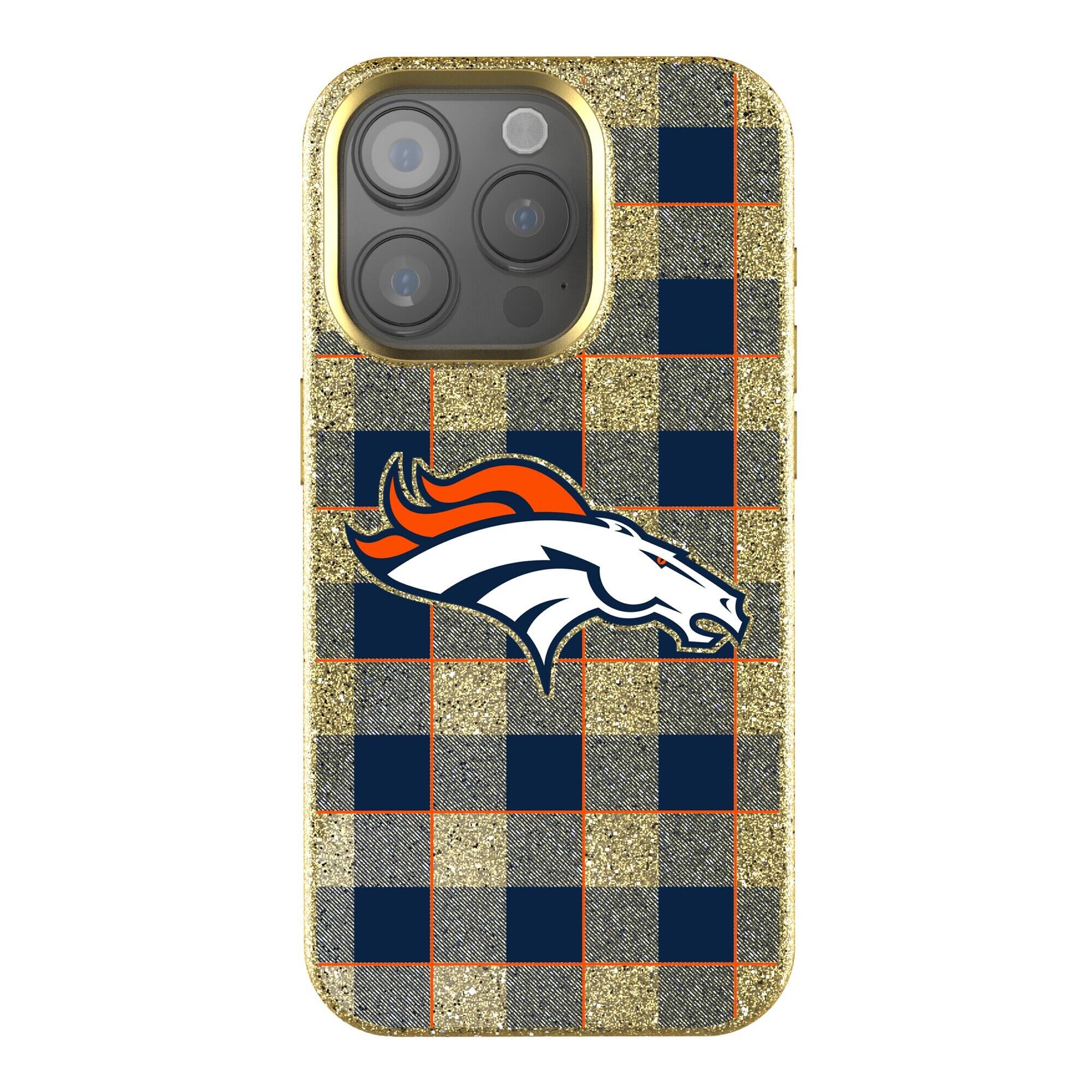 Front. Keyscaper - Plaid Bling iPhone Case - 14 Pro - Gold.