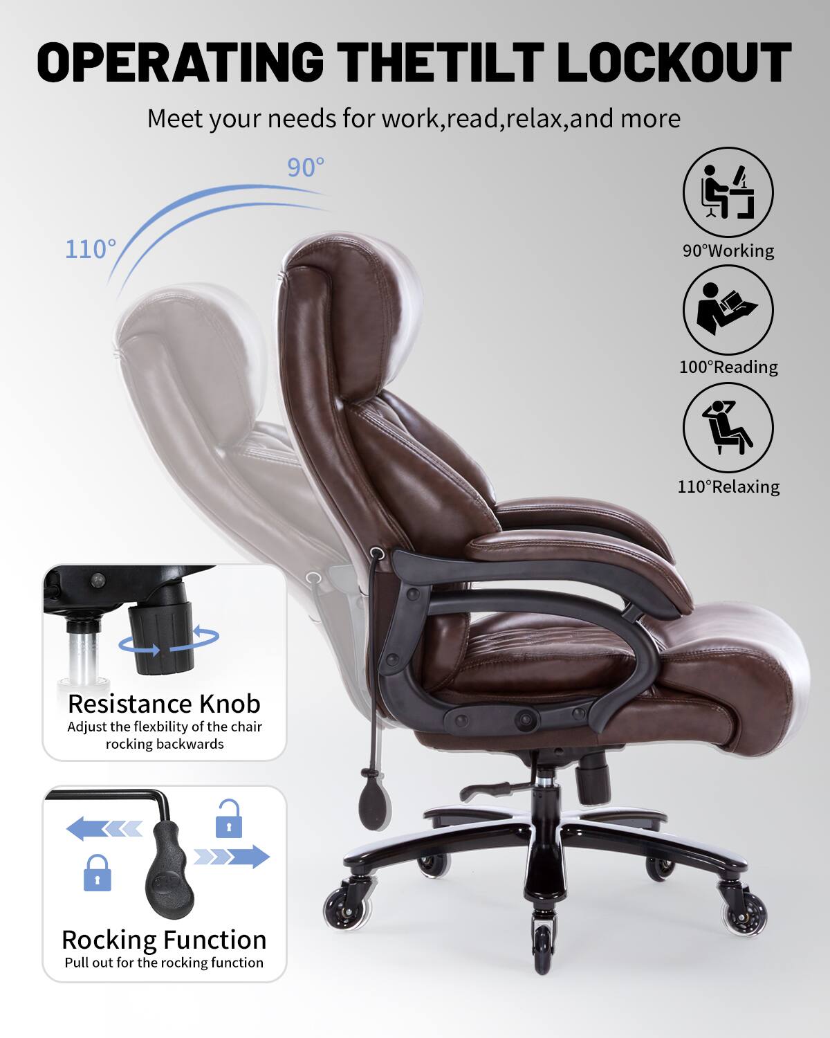 Angle. Forest'nSky - Big & Tall Executive Chair - 600lb Heavy Duty Office Chair with Pocket Spring Cushion - Brown.