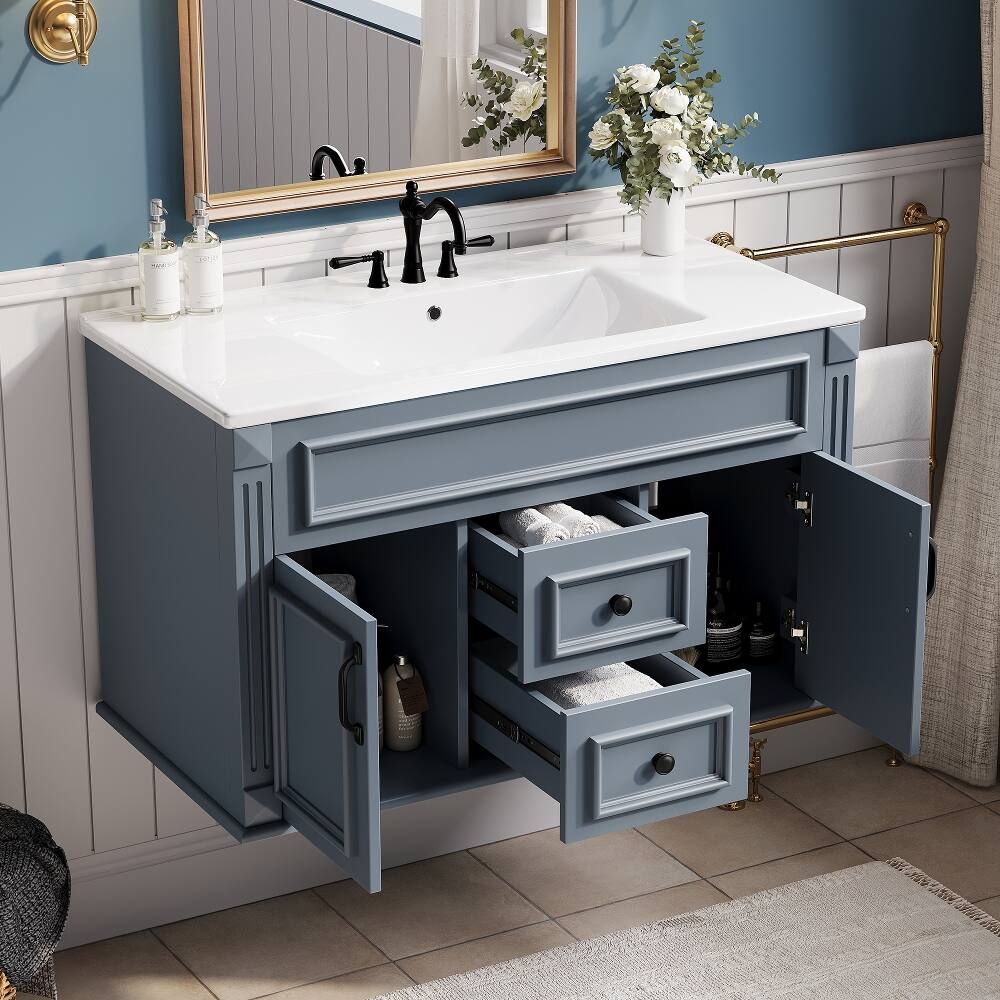 Angle. Loheer - Loheer 36 inch wall mounted bathroom vanity Blue Floating Cabinet with Ceramic Sink - Blue.
