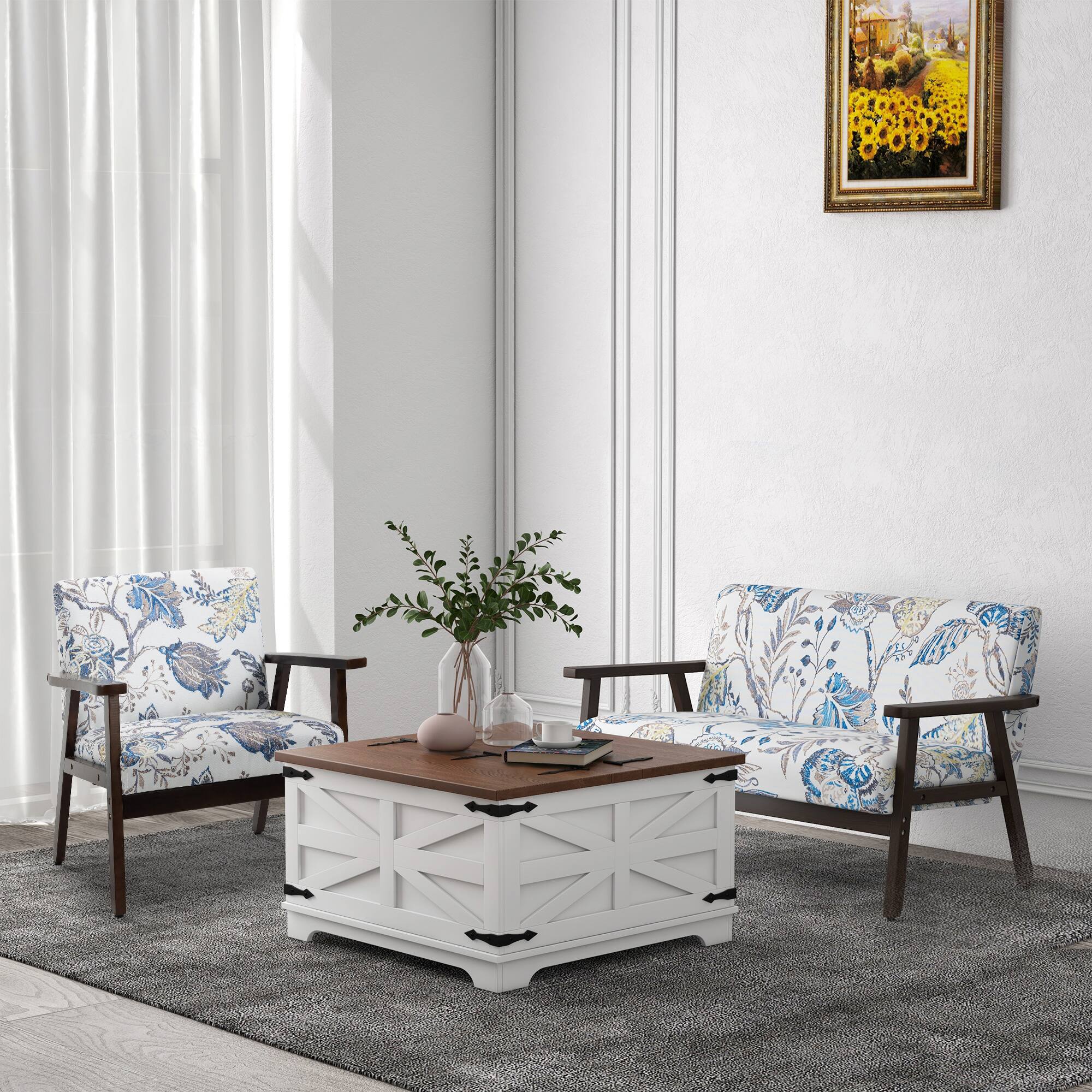 Alt View 7. Homcom - Farmhouse Coffee Table with Storage, Center Table with Hinged Lift Top and Hidden Space, Square Coffee Table - White.