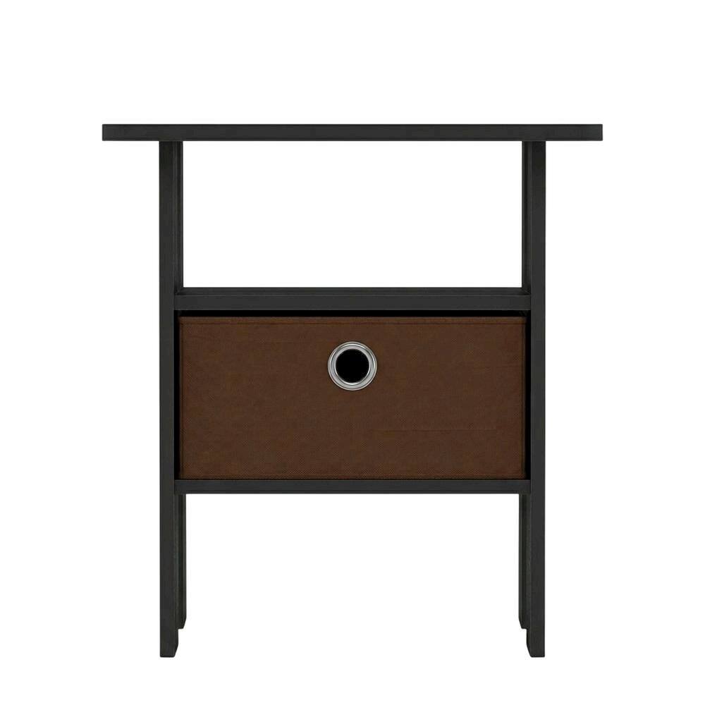 Back. FurniFact - Engineered Wood End Table Nightstand with Bin Drawer in Medium Brown - Americano/Medium Brown.