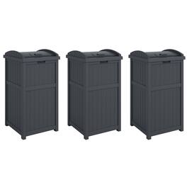 Suncast - 30 Gallon Hideaway Trash Waste Bins for Outdoor, (3 Pack) - Cyberspace
