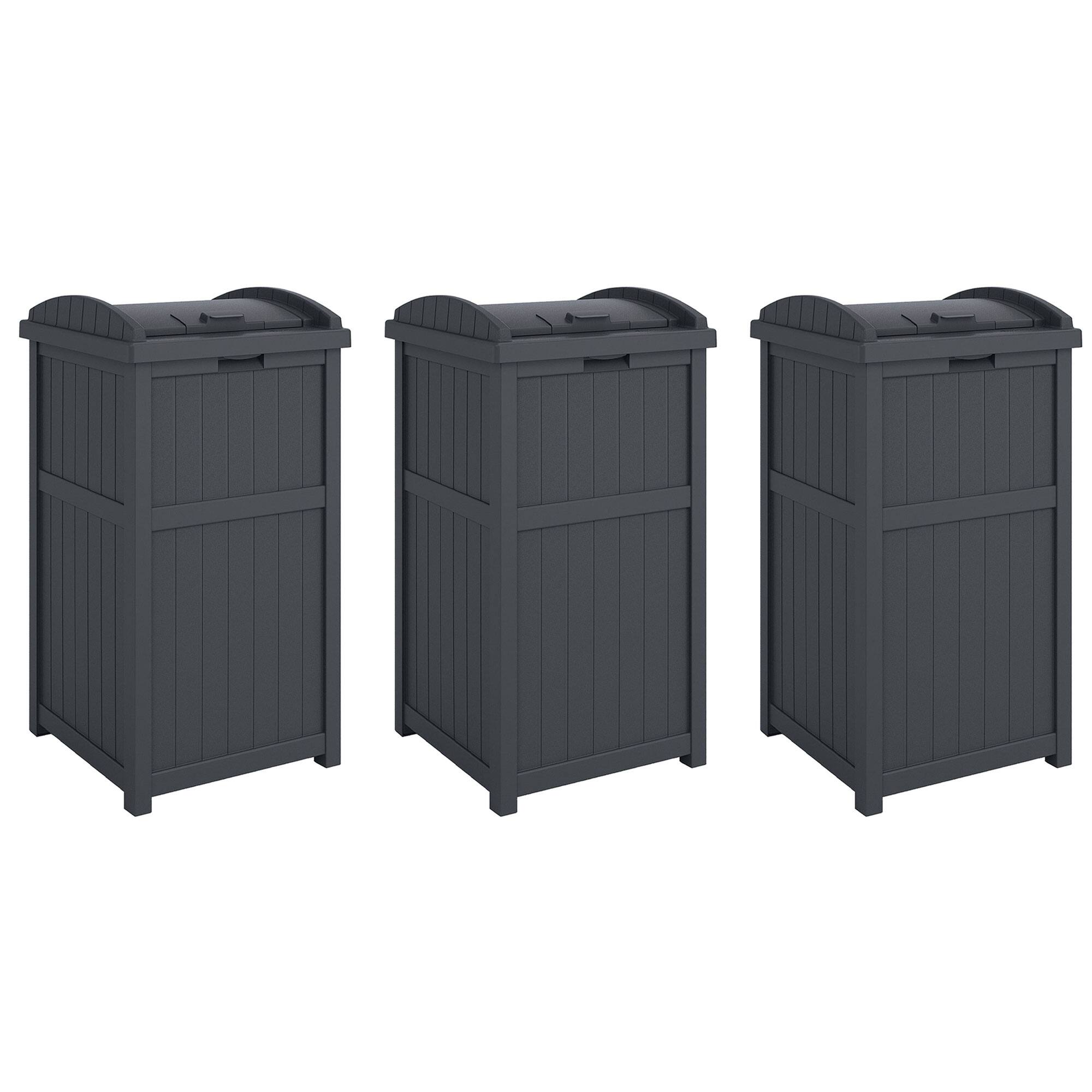 Front. Suncast - Suncast 30 Gallon Hideaway Trash Waste Bins for Outdoor, Cyberspace (3 Pack) - Cyberspace.