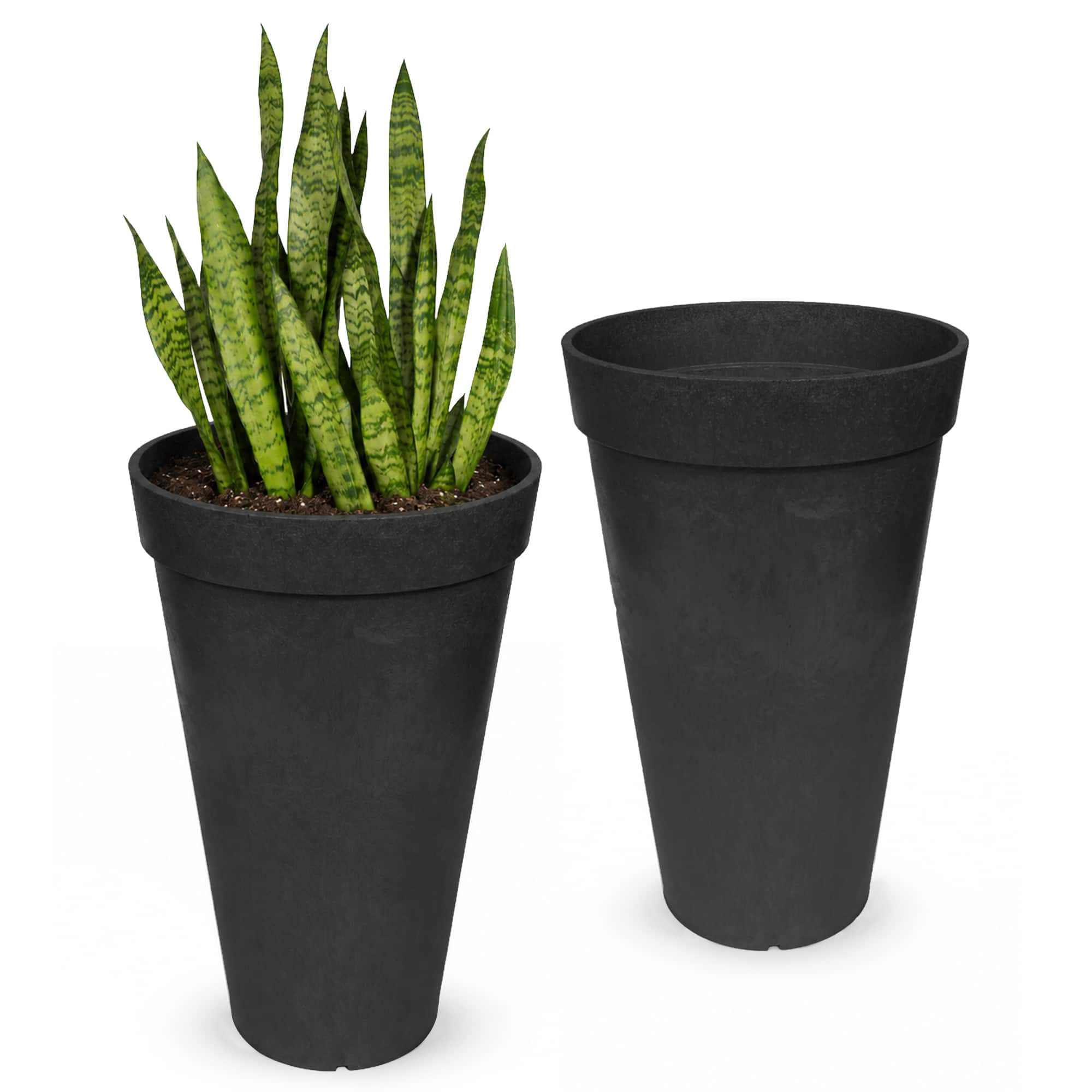 Tierra Verde - 2 Pack Aria Indoor Outdoor Self Watering Planter, 12.5"W x 20"H - Black