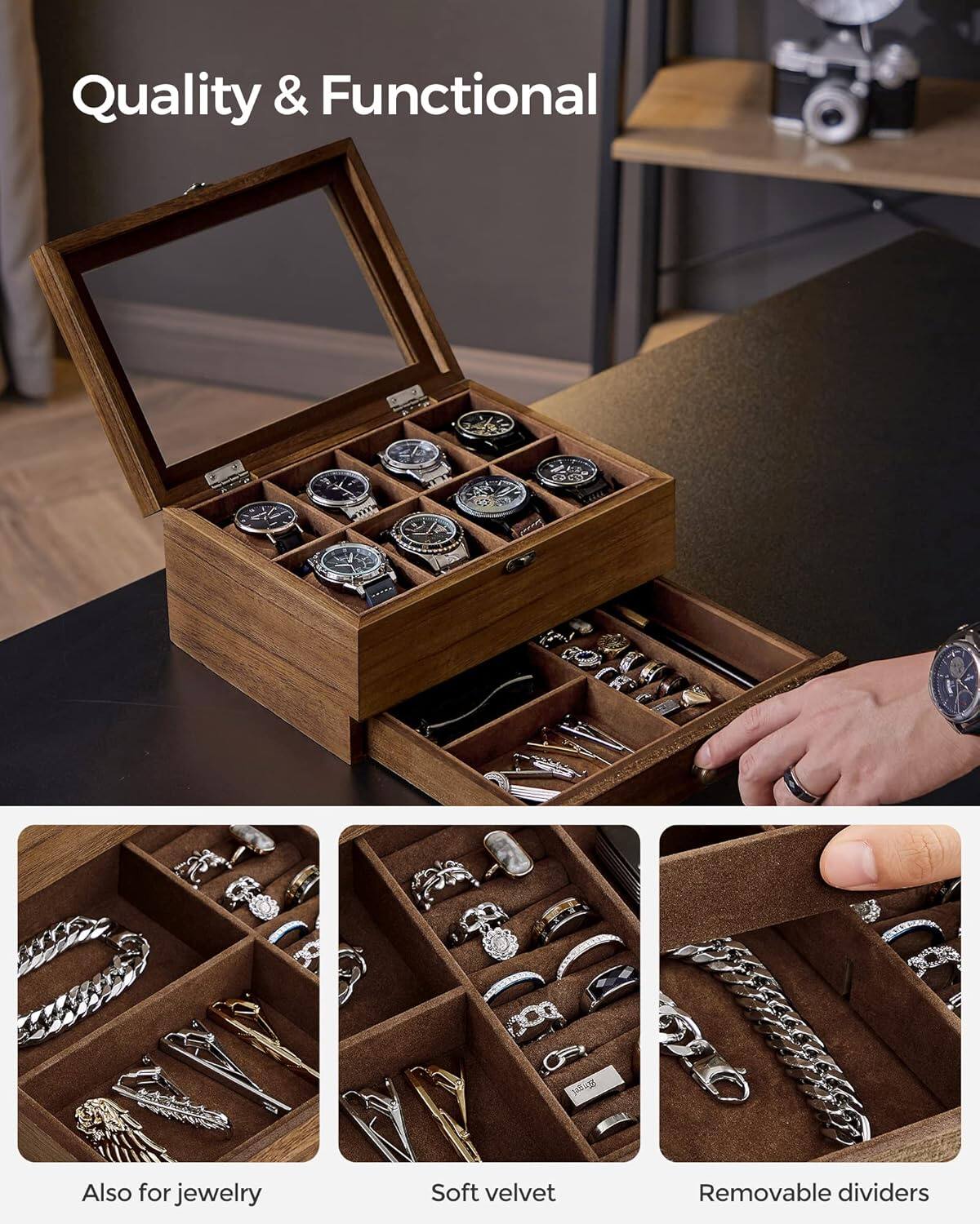 Quality & Functional

Also for jewelry

Soft velvet

Removable dividers