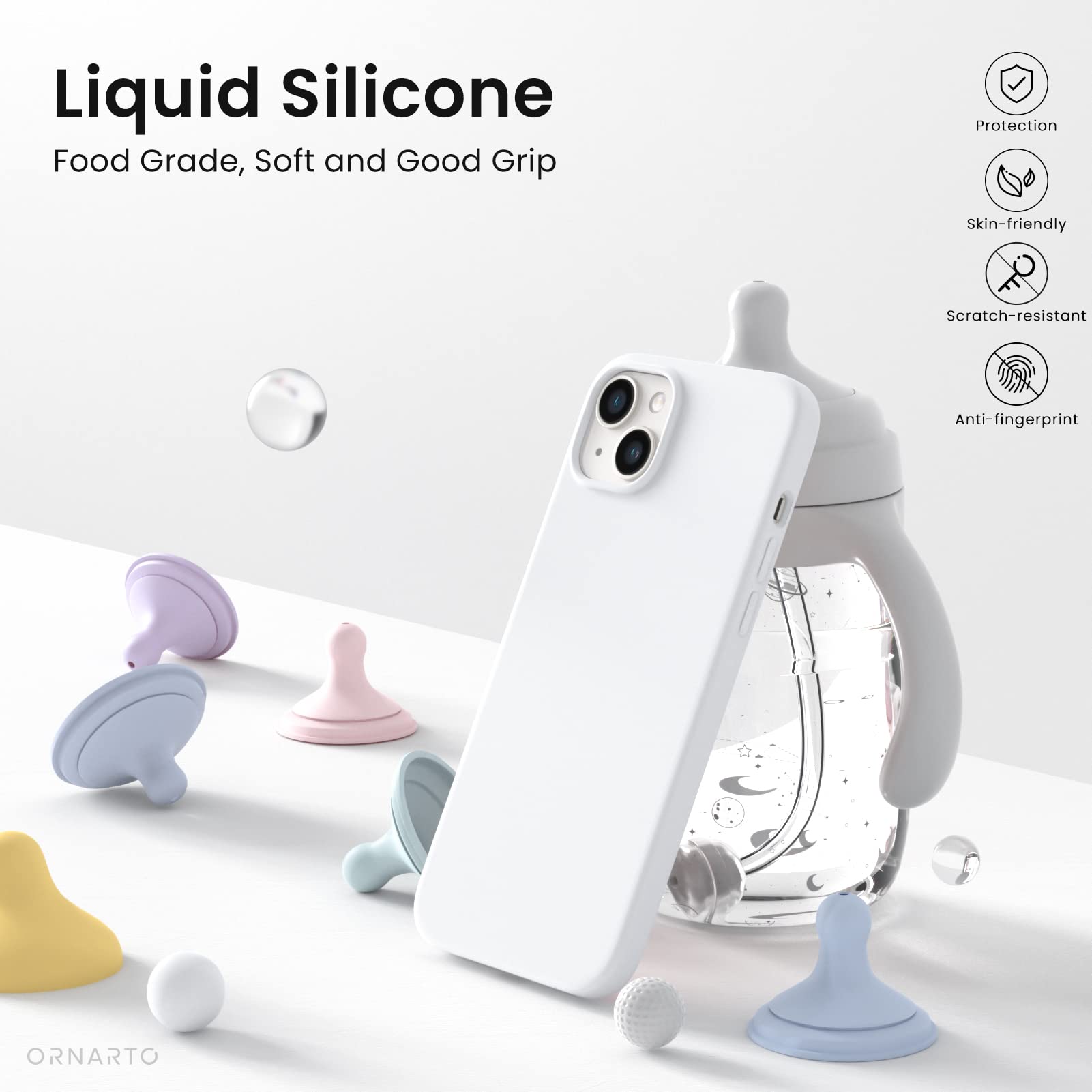 Liquid Silicone, Food Grade, Soft and Good Grip, Protection, Skin-friendly, Scratch-resistant, Anti-fingerprint, ORNARTO