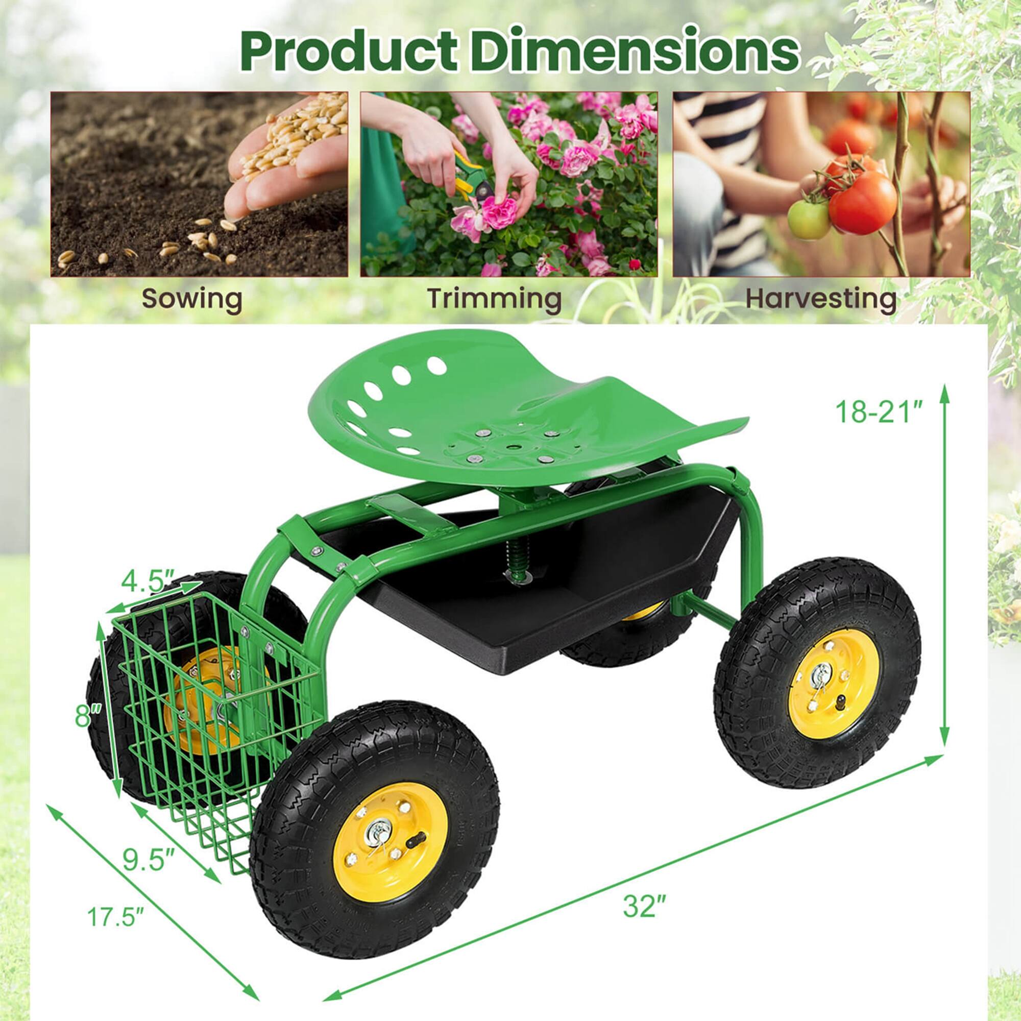 Product Dimensions  
Sowing: 18-21"  
Trimming: 4.5"  
Harvesting: 9.5" x 17.5" x 32"
