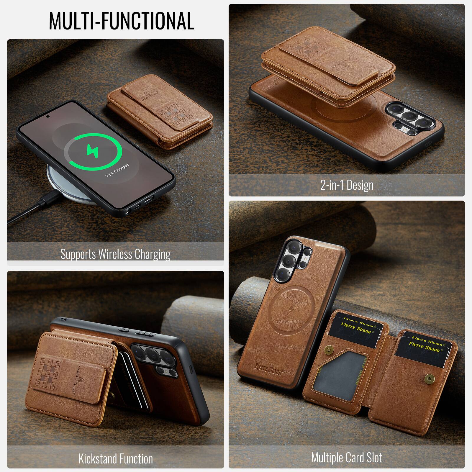 MULTI-FUNCTIONAL

- 2-in-1 Design
- Supports Wireless Charging
- Kickstand Function
- Multiple Card Slot
