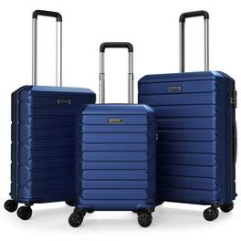 Costway - 3-Piece Hardside Luggage Set (20/24/28 Inch) with 8-Spinner Wheels, 3-Digital Lock - Navy