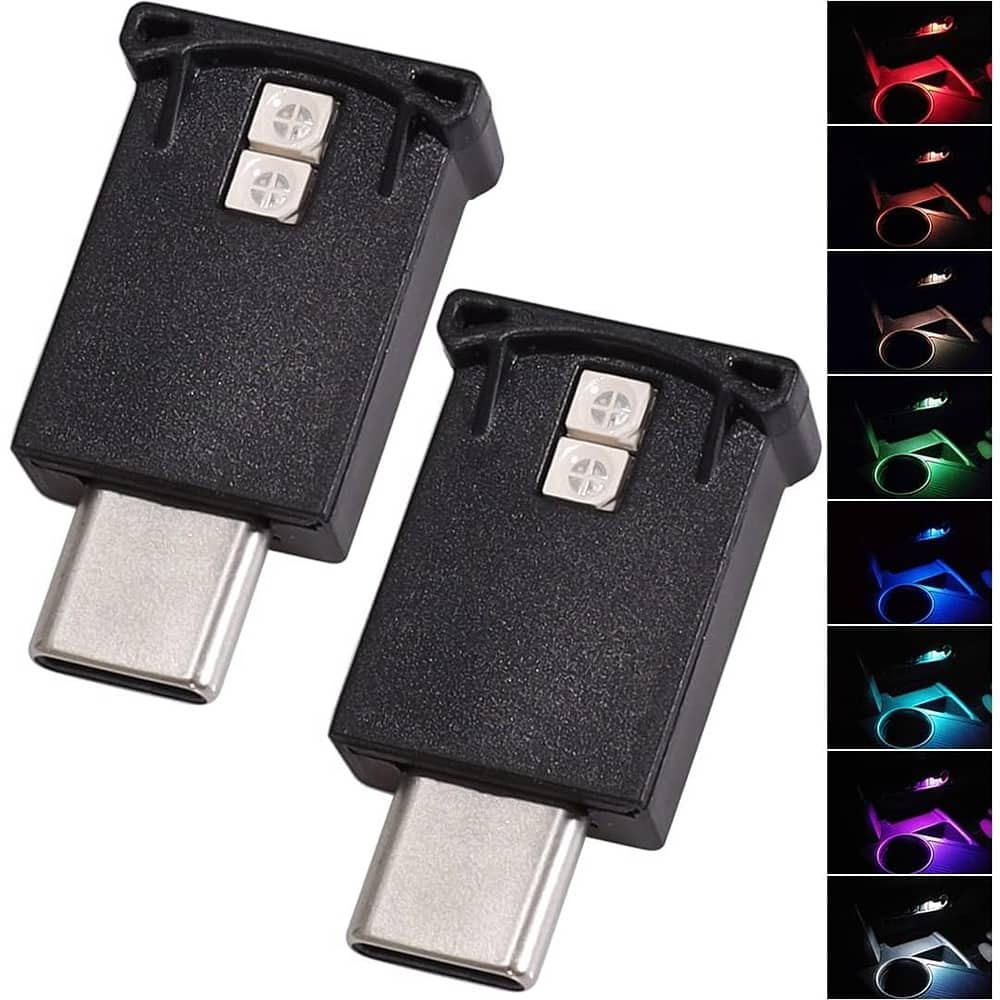 PARKER SLATER - 2-pack USB Type-C LED car ambient lights, 8-color interior atmosphere lamps for cars, SUVs, trucks - RGB