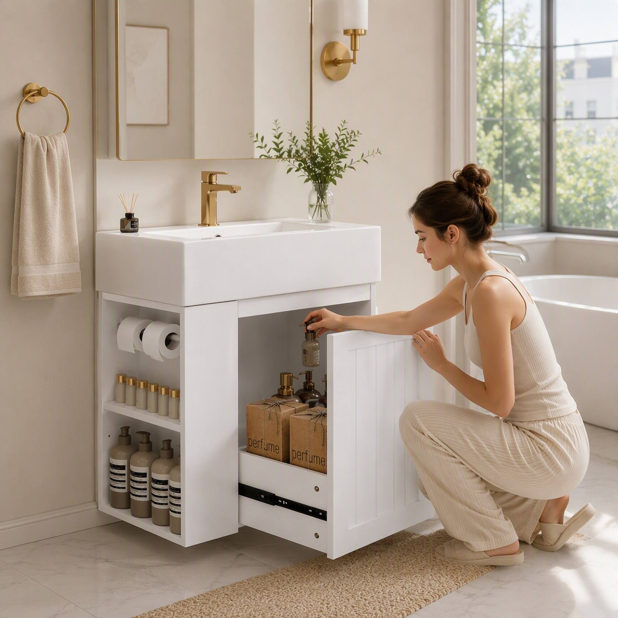 RYHNUYNE 20 Inch Bathroom Vanity with Ceramic Sink, Drawer and Side ...