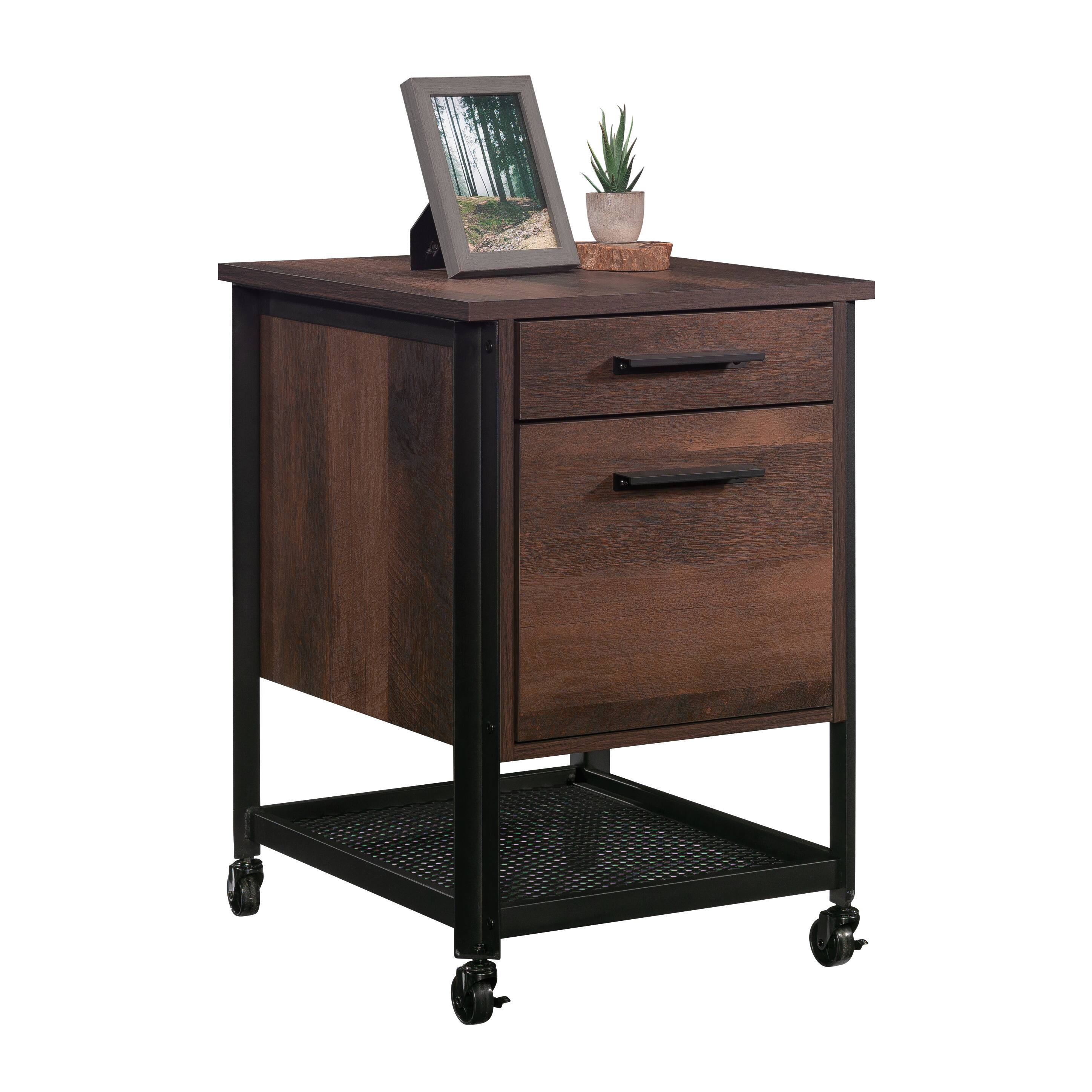 Left. TinyHomie - Pedestal File Cabinet Antique Dark Oak finish.
